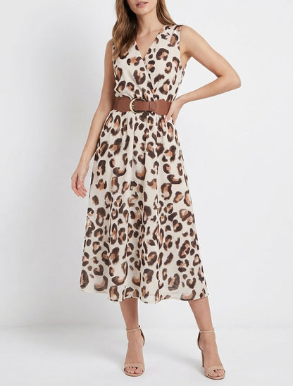 Robe fluide col cache-cœur - Marron