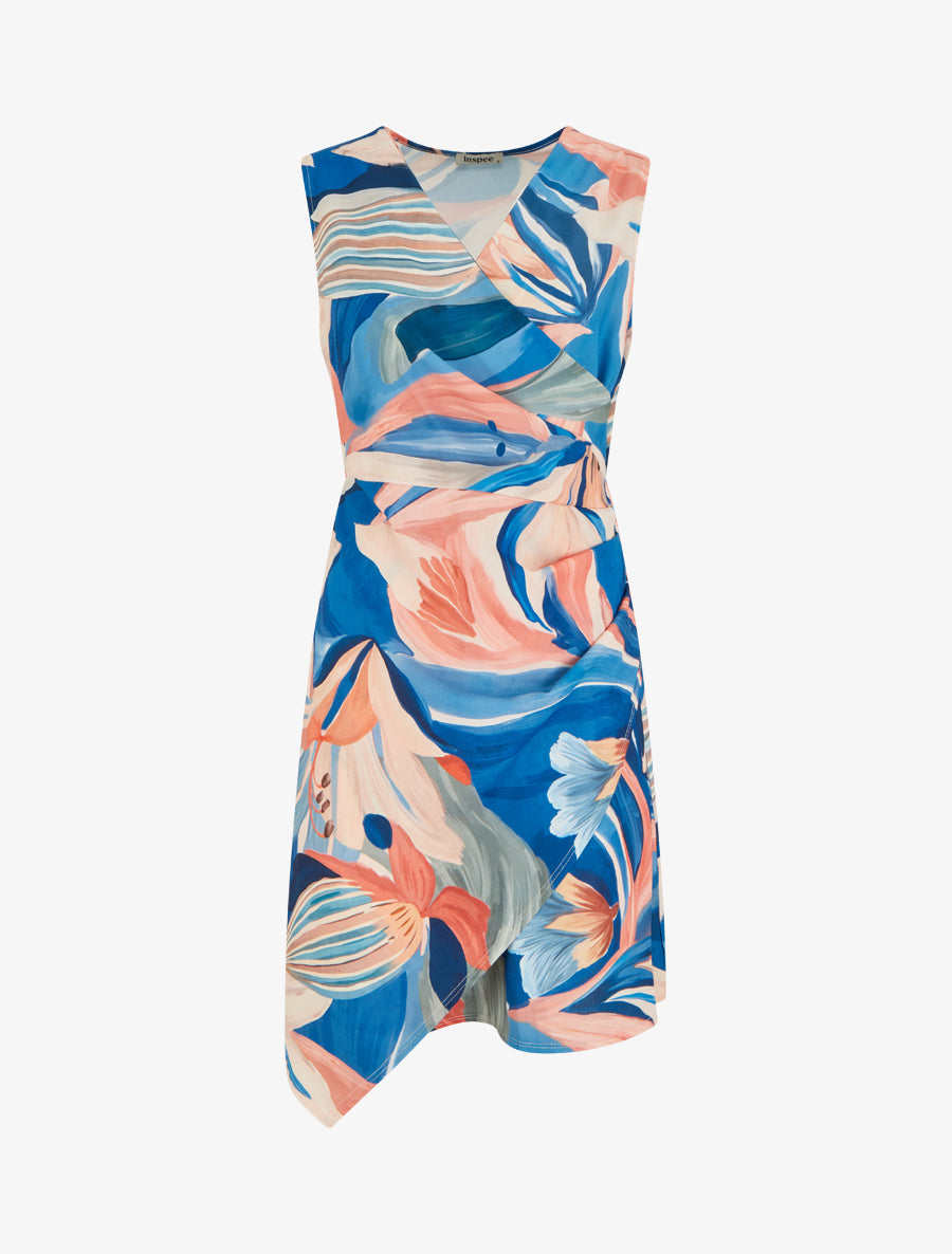 Robe style portefeuille sans manches imprimé fleurs de lys - Bleu foncé - 1