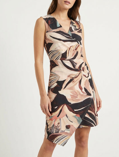 Robe portefeuille moulante fleurs de lys - Noir