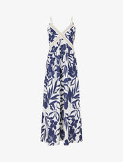 Robe fleurie à empiècement broderie - Marine - 1