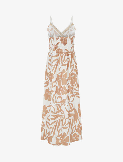 Robe fleurie à empiècement broderie - Camel - 2