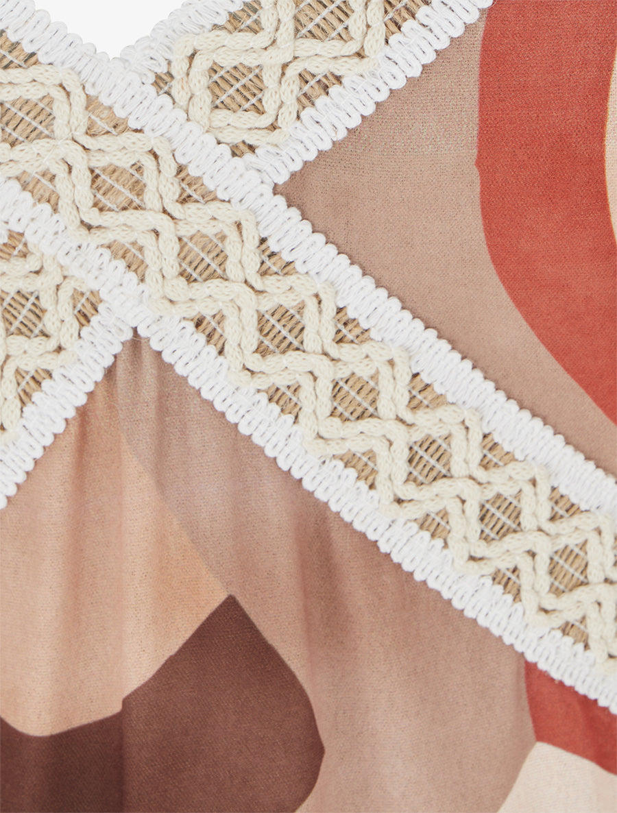 Robe imprimé graphique à empiècement broderie - Camel - 3