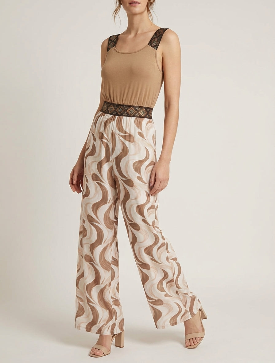 Combinaison fluide col rond bretelles - Camel
