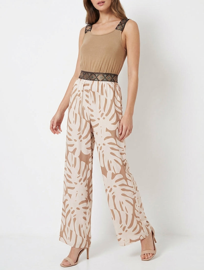 Combinaison fluide bretelles fantaisie - Camel