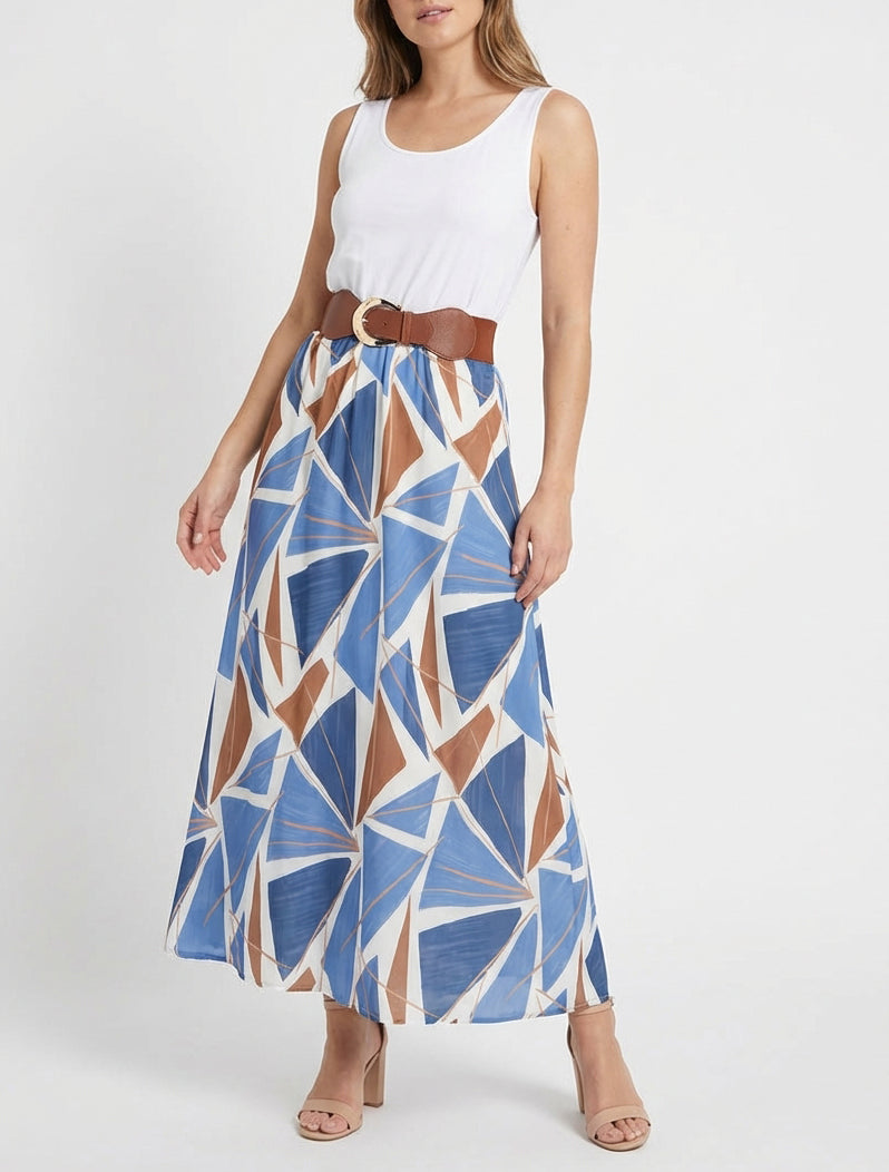 Robe longue taille élastiquée ceinturée - Bleu clair