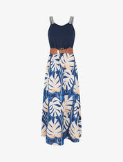 Robe longue imprimé feuillage - Marine - 1