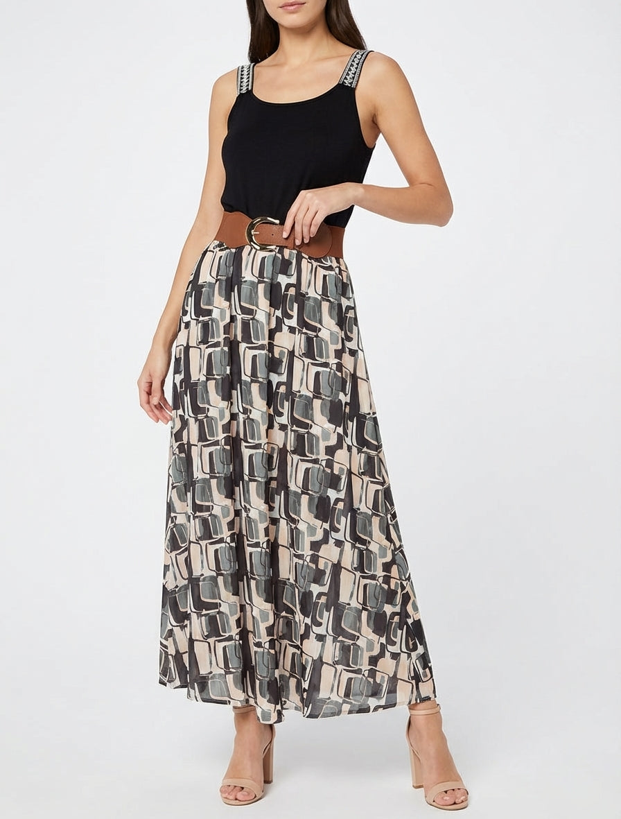 Robe longue taille élastiquée - Noir
