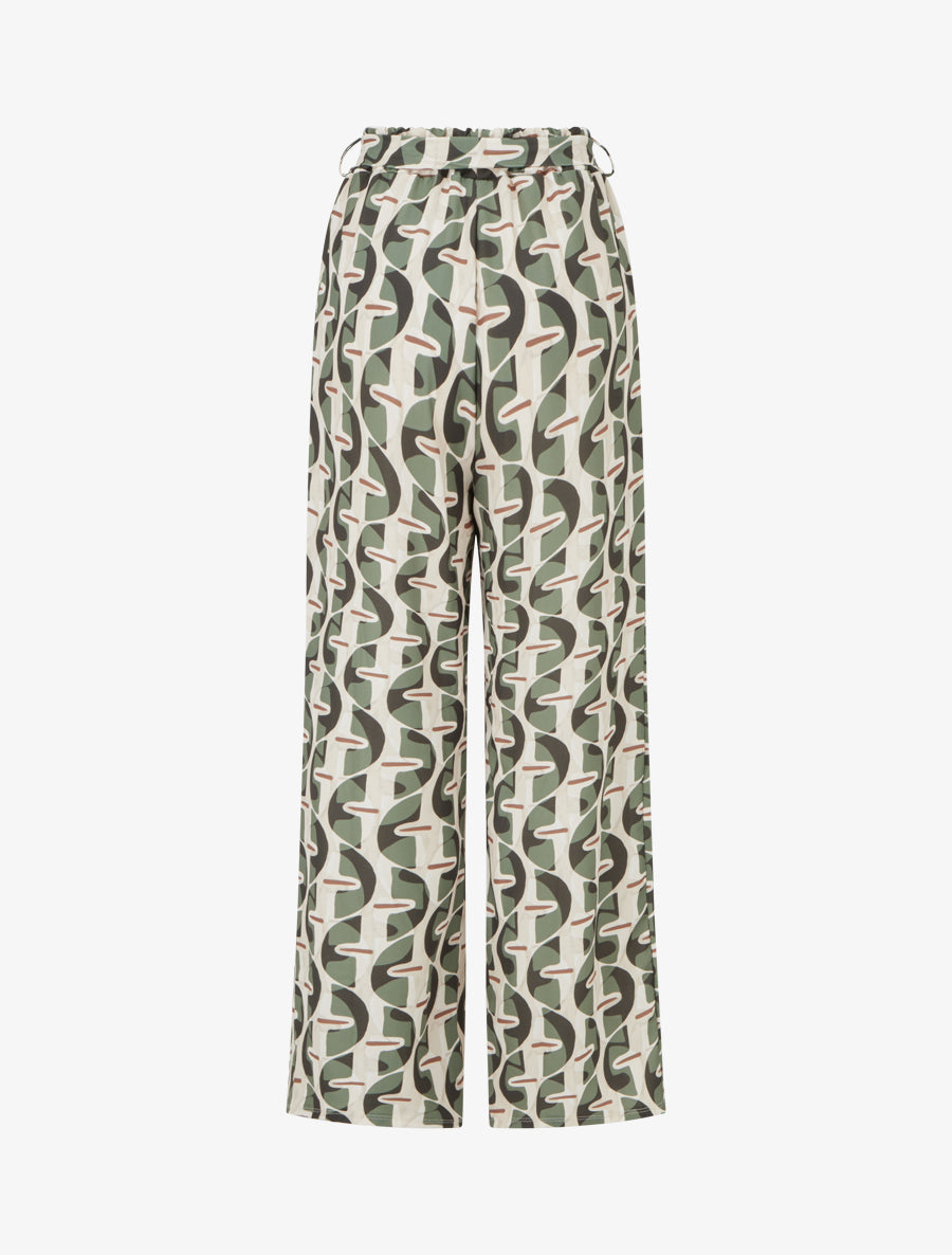 Pantalon élastiqué à imprimé graphique - Kaki - 2