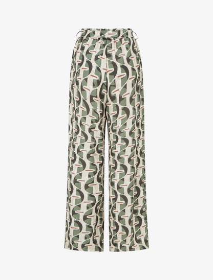 Pantalon élastiqué à imprimé graphique - Kaki - 2