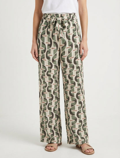 Pantalon fluide taille haute à nouer - Kaki