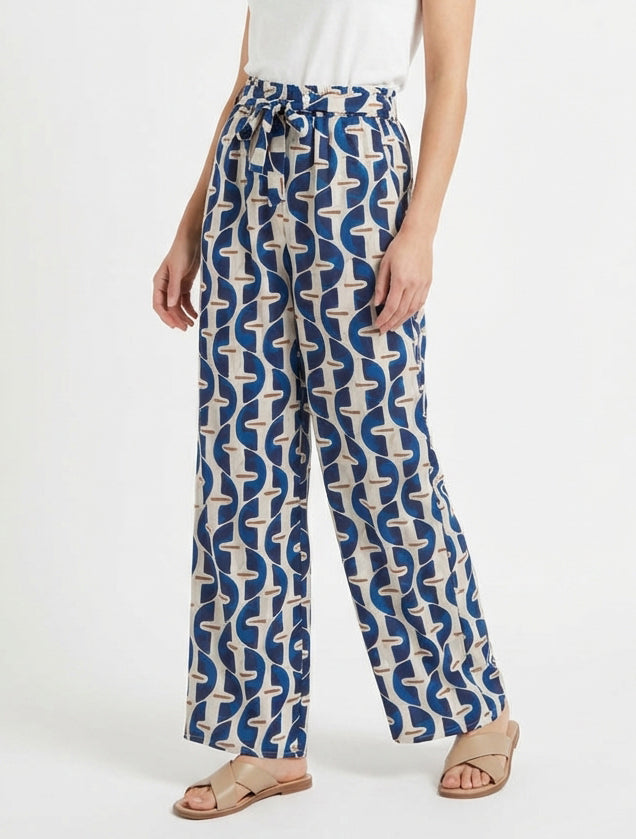 Pantalon fluide à taille haute - Marine
