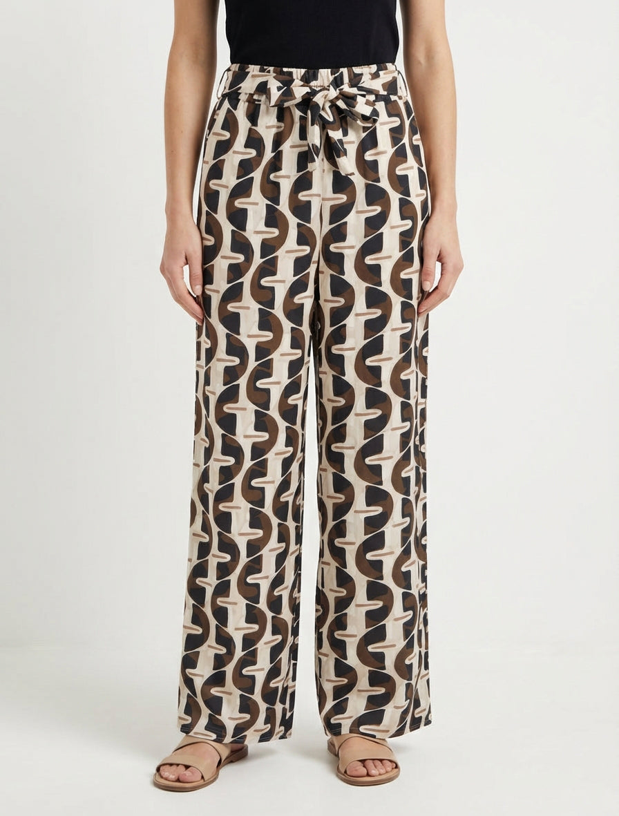 Pantalon fluide taille haute à nouer - Noir