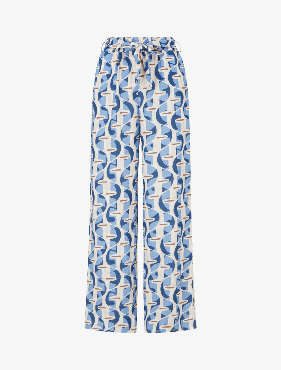 Pantalon élastiqué à imprimé graphique - Bleu ciel - 1