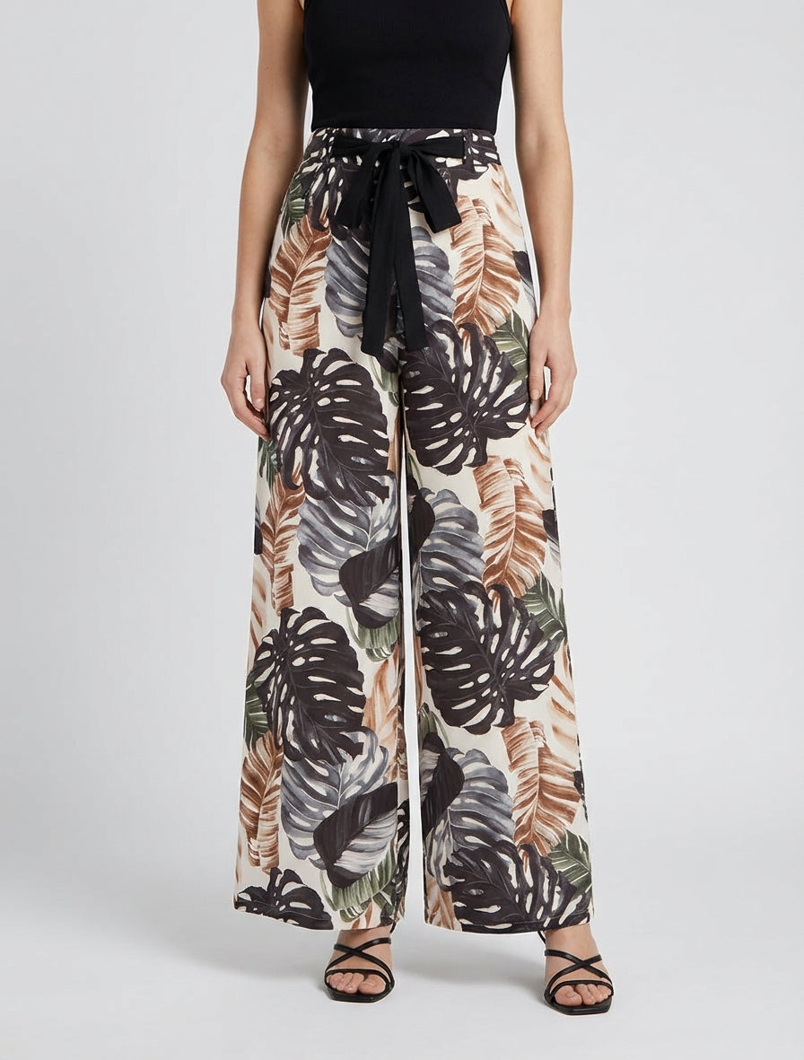 Pantalon fluide taille haute tropical - Noir