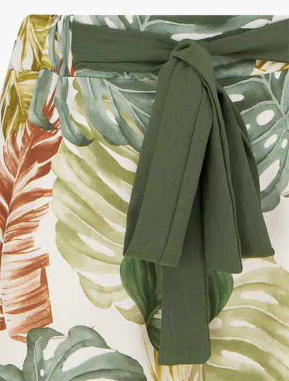 Pantalon ample imprimé tropical - Kaki - 3