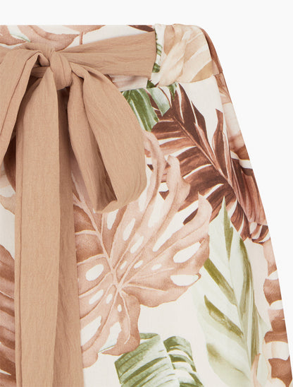 Pantalon ample imprimé tropical - Marron - 3