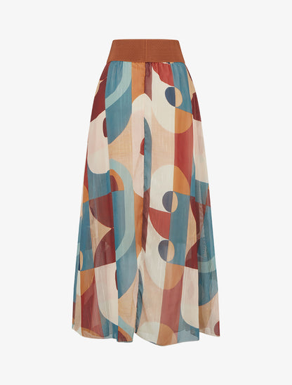 Jupe longue imprimé abstrait - Bleu canard - 2