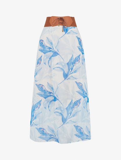 Jupe longue imprimé floral - Bleu ciel - 1