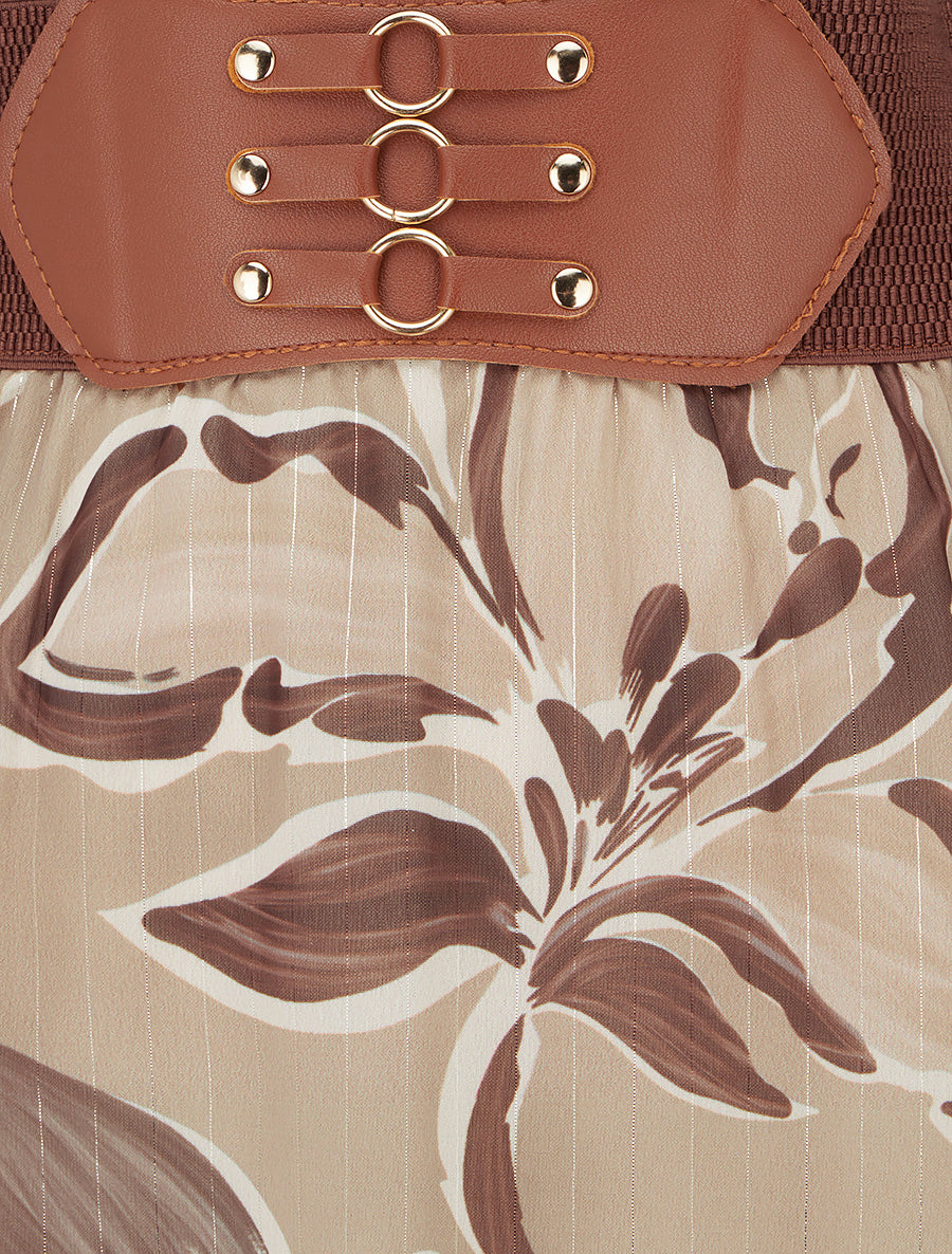 Jupe longue imprimé fleuri à rayures irisées - Beige - 3