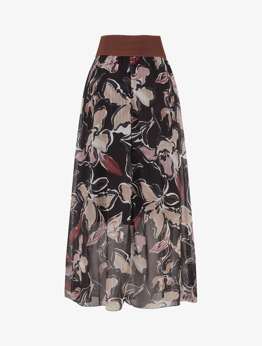 Jupe longue imprimé fleuri à rayures irisées - Noir - 2