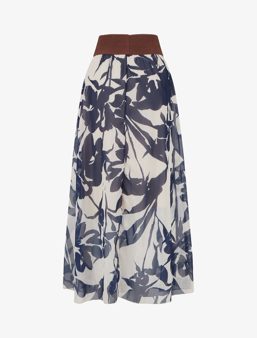 Jupe longue imprimé floral à rayures irisées - Marine - 2
