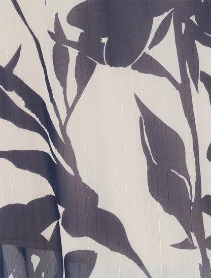 Jupe longue imprimé floral à rayures irisées - Marine - 3