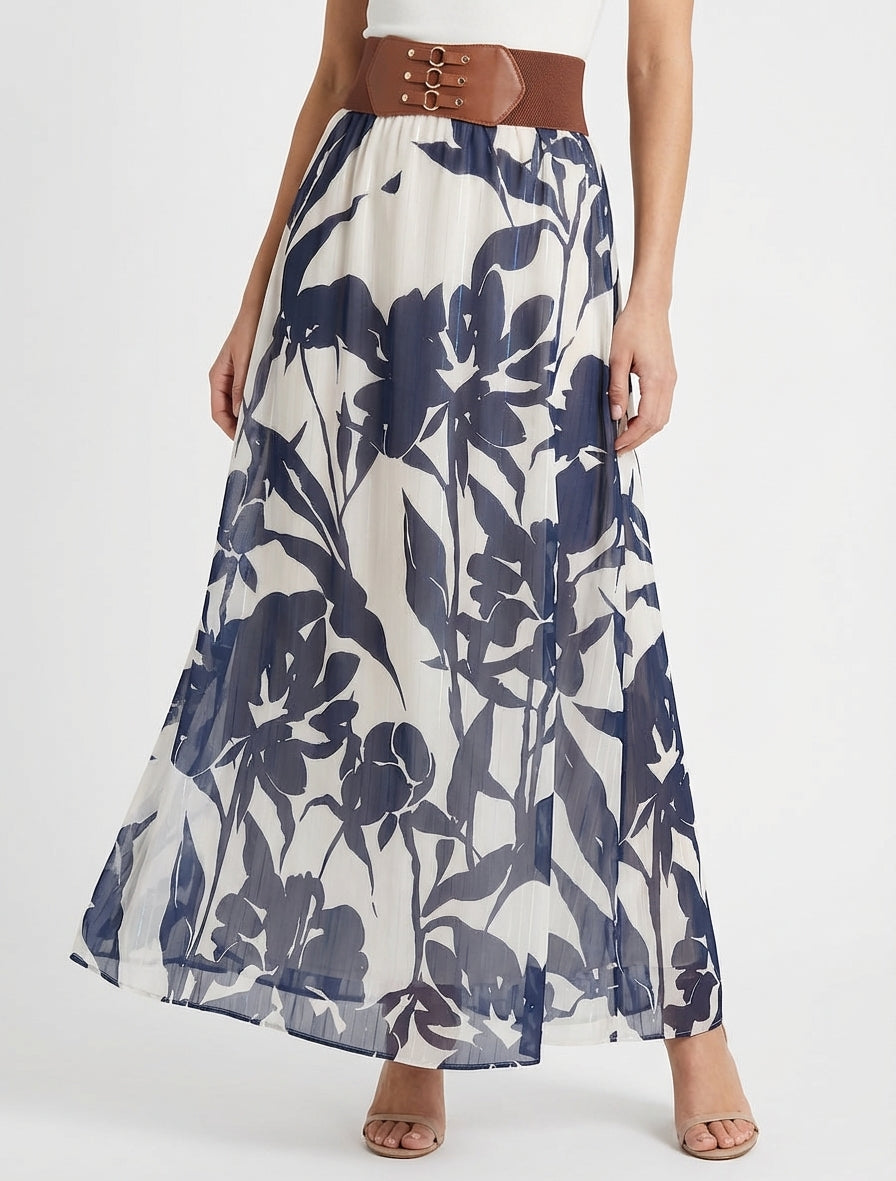 Jupe longue taille haute corset - Marine