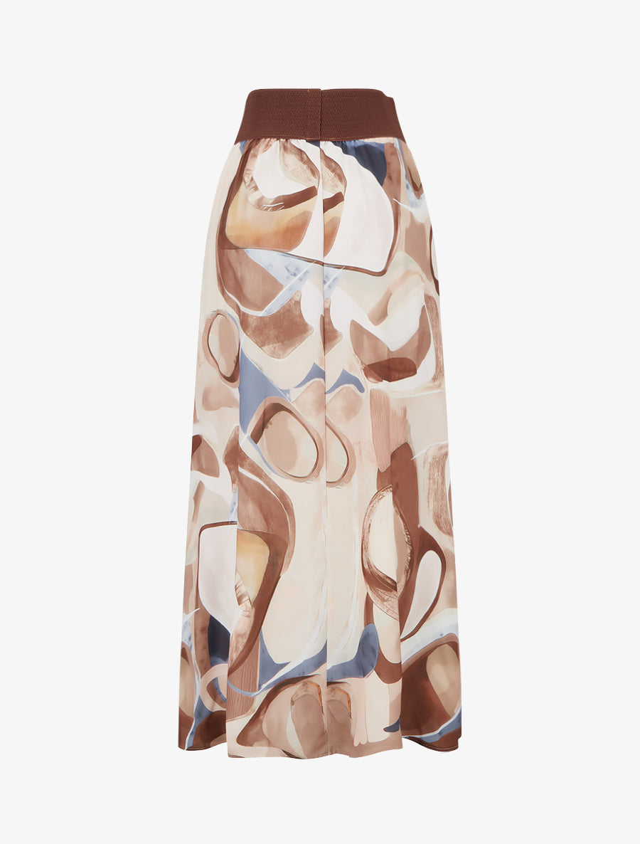 Jupe longue imprimé abstrait à taille fantaisie - Beige foncé - 2