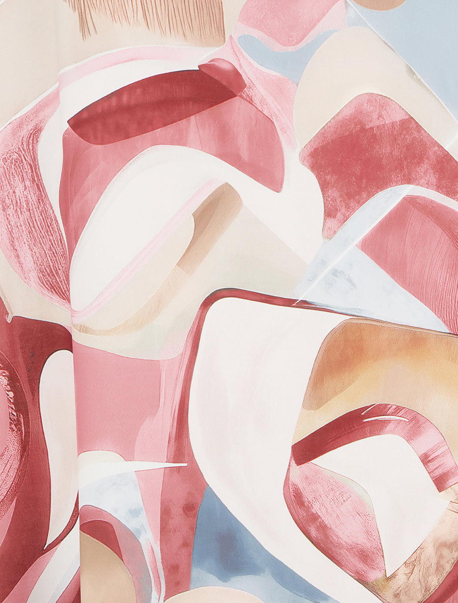 Jupe longue imprimé abstrait à taille fantaisie - Rose - 3