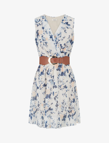 Robe imprimé fleuri à rayures irisés - Marine - 1