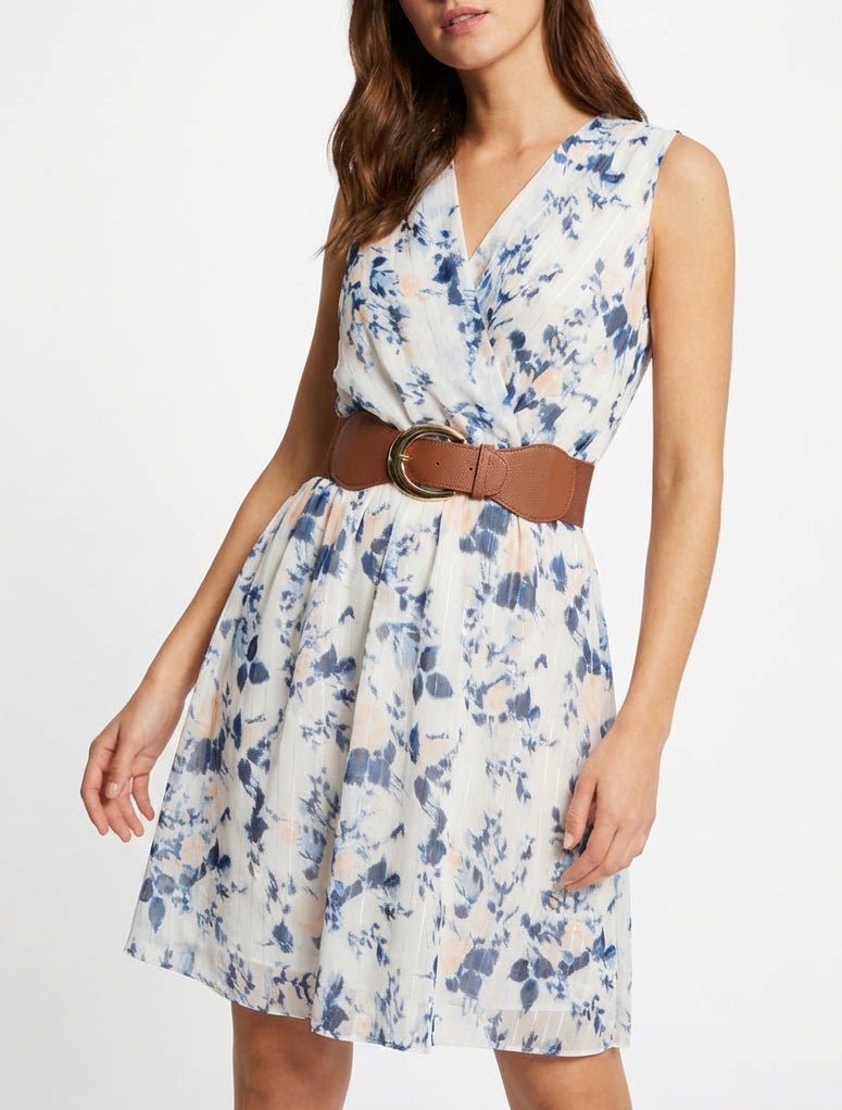 Robe fluide cache-cœur à ceinture - Marine
