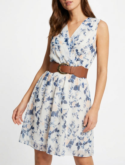 Robe fluide cache-cœur à ceinture - Marine