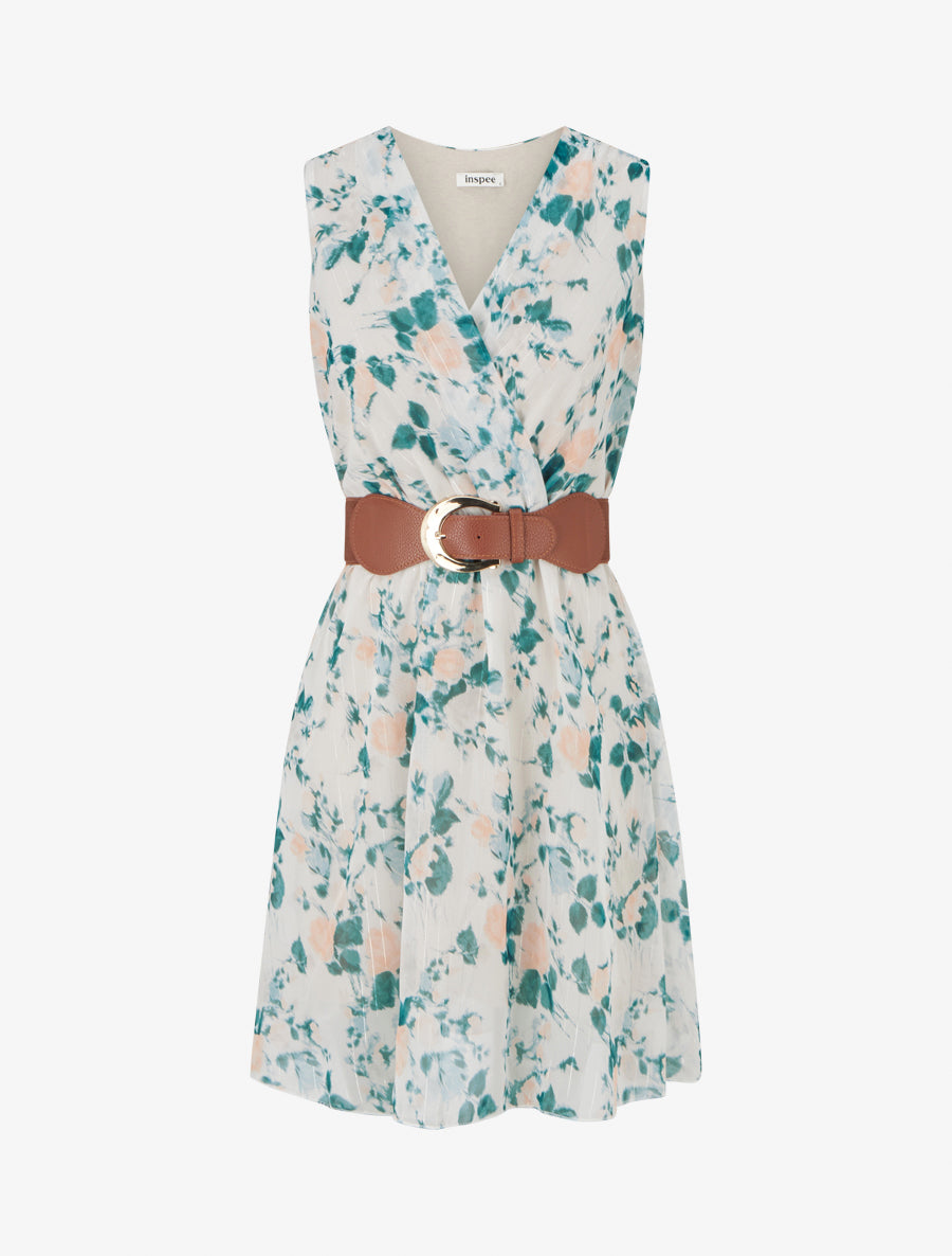 Robe imprimé fleuri à rayures irisés - Vert sapin - 1