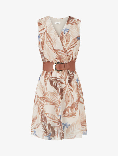 Robe imprimé feuillage à rayures irisés - Camel - 1