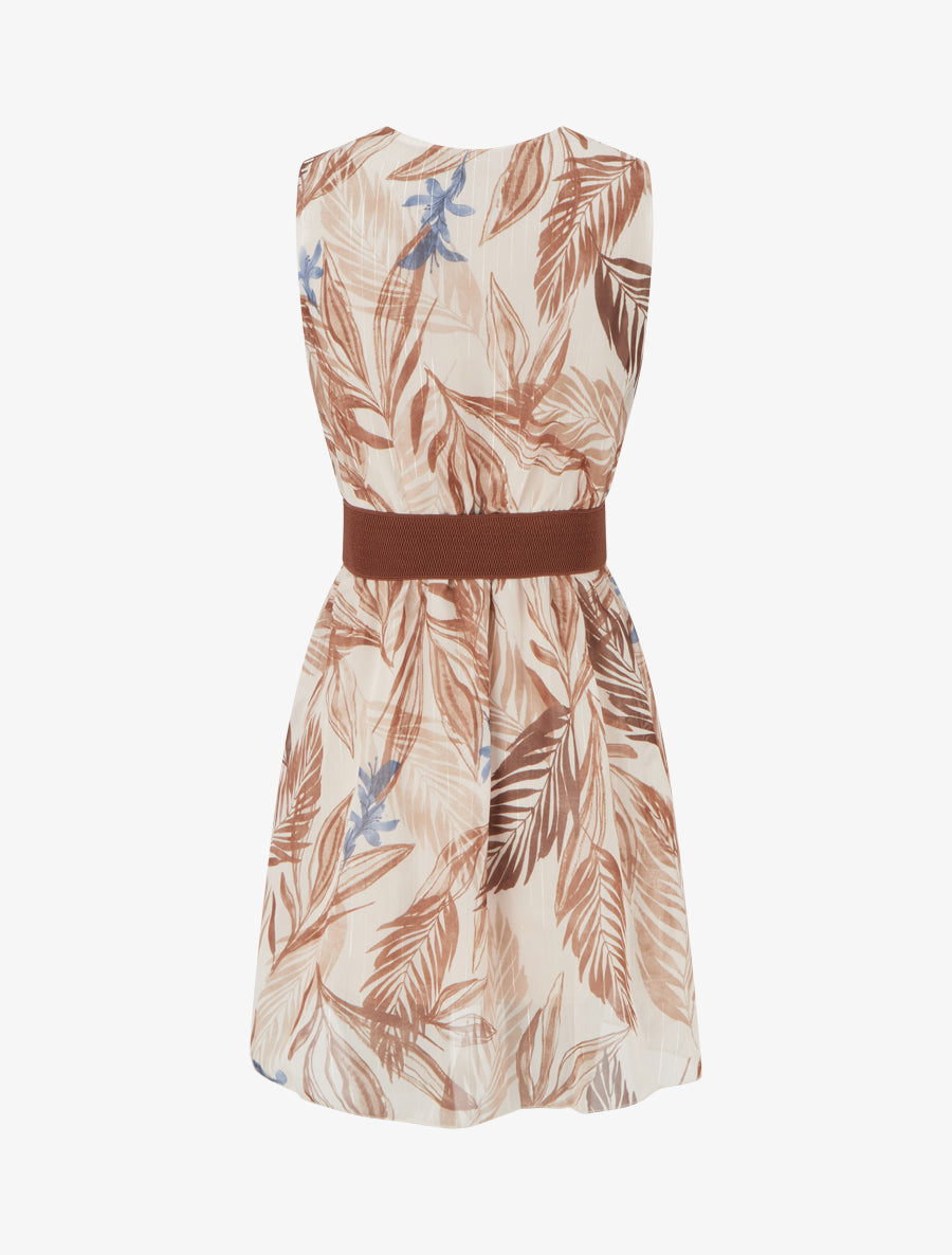 Robe imprimé feuillage à rayures irisés - Camel - 2