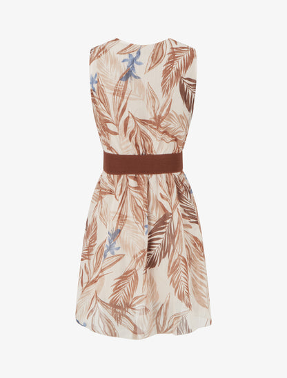 Robe imprimé feuillage à rayures irisés - Camel - 2