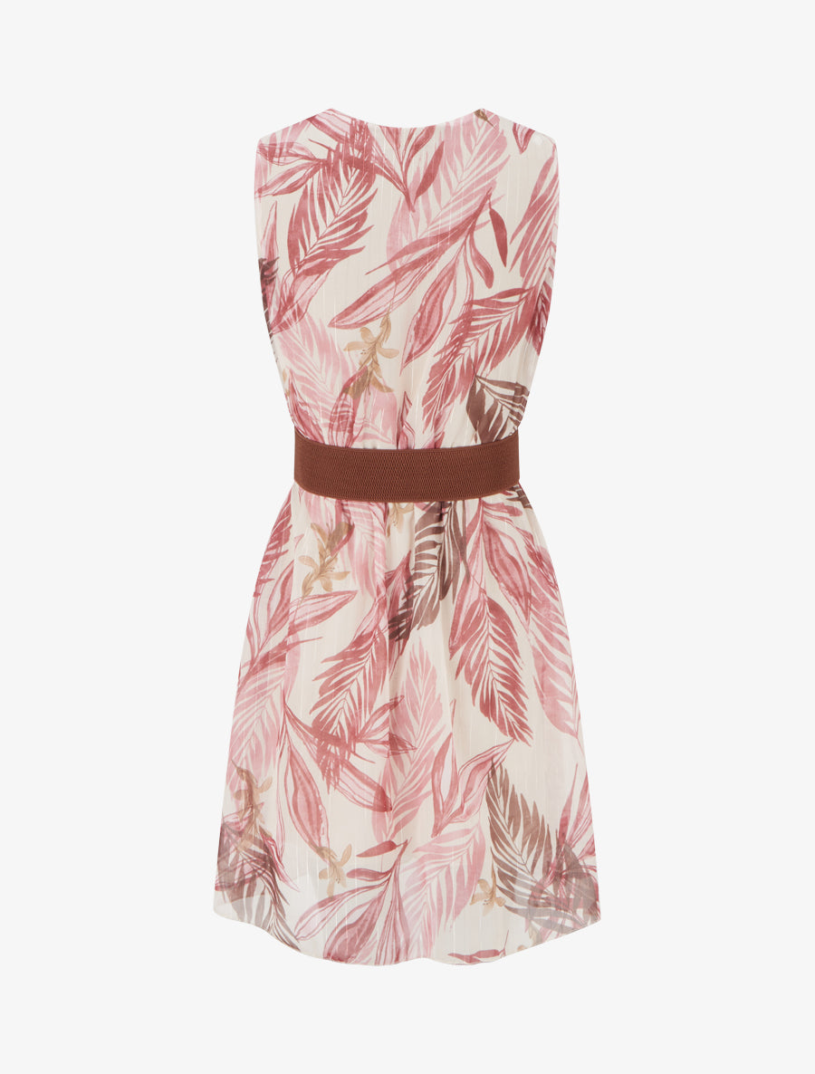 Robe imprimé feuillage à rayures irisés - Vieux rose - 2