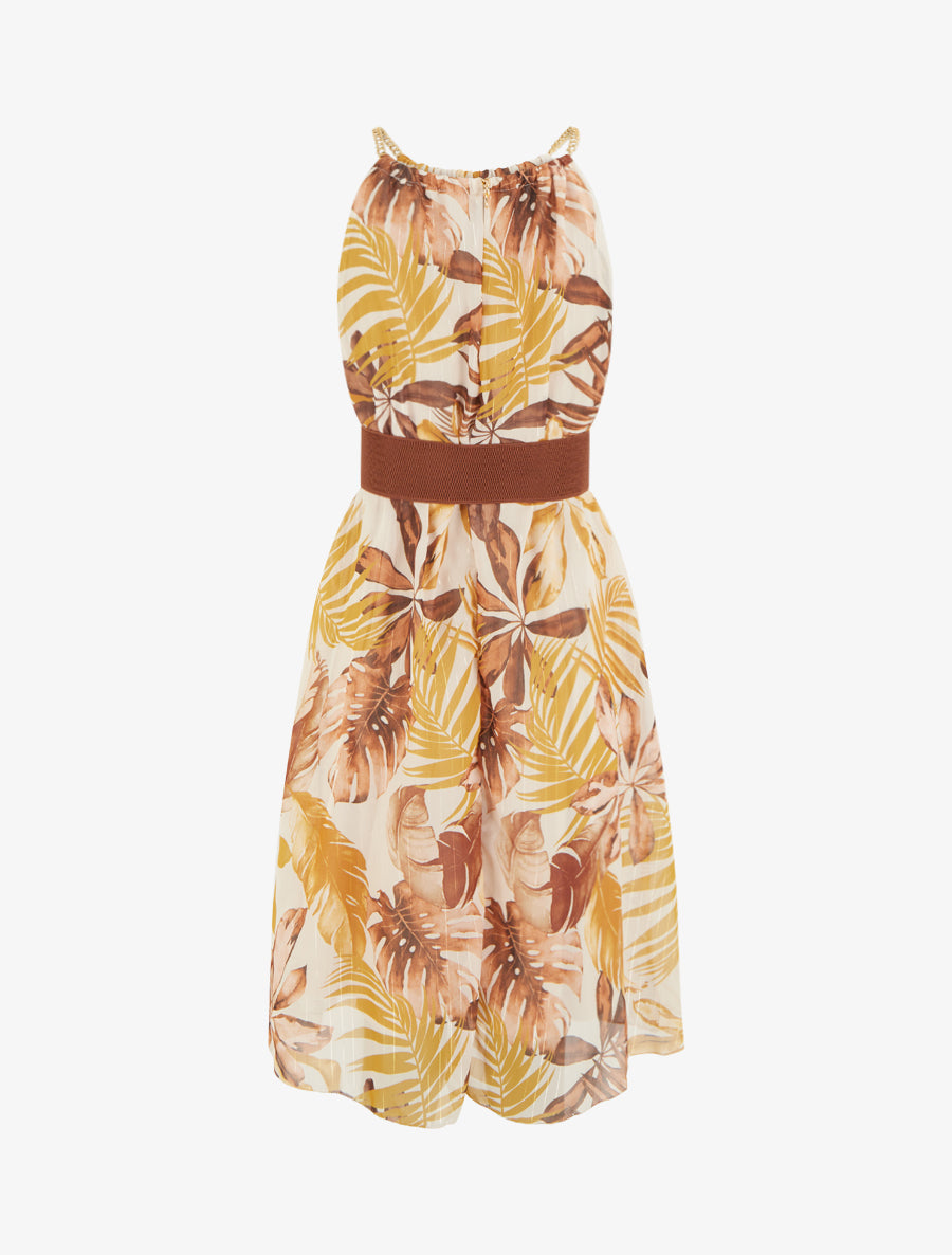 Robe à bretelles chaînes imprimé tropical - Jaune moutarde - 2