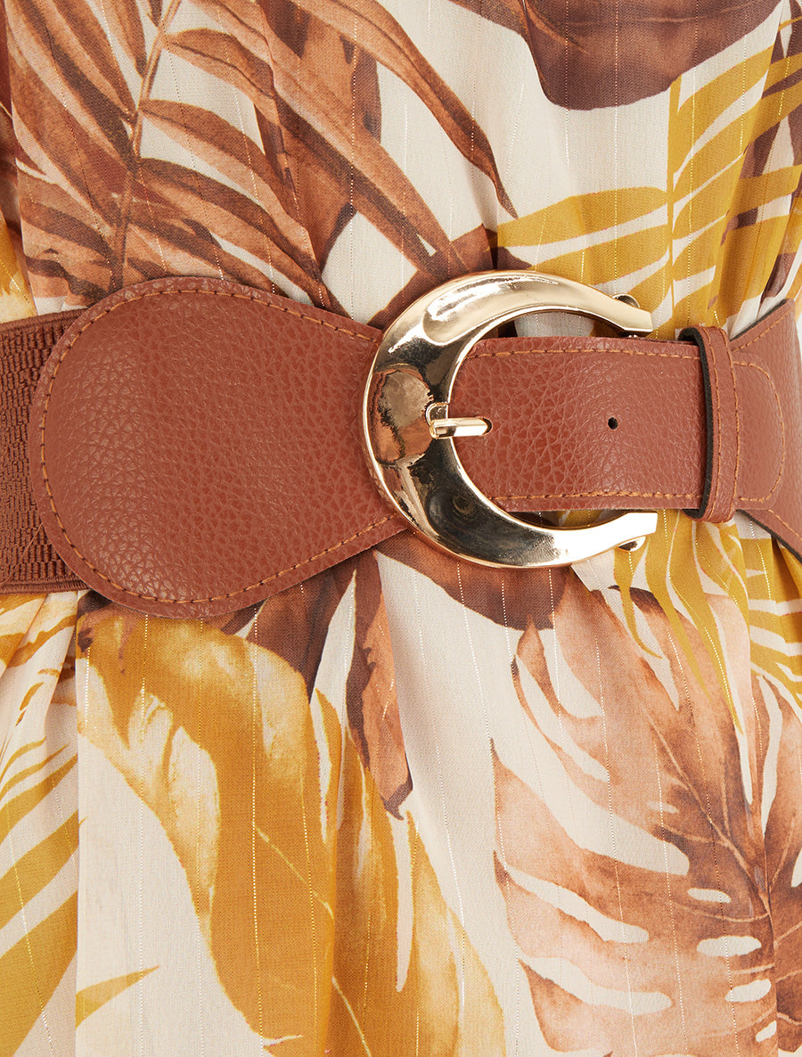 Robe à bretelles chaînes imprimé tropical - Jaune moutarde - 3