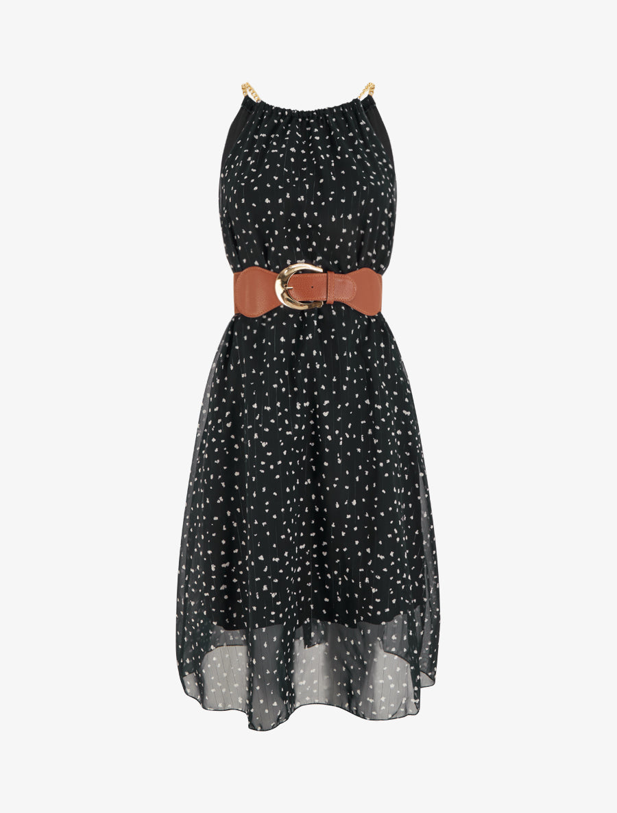 Robe à bretelles chaînes imprimé moucheté - Noir - 1
