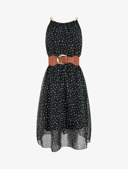 Robe à bretelles chaînes imprimé moucheté - Noir - 1