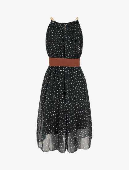 Robe à bretelles chaînes imprimé moucheté - Noir - 2