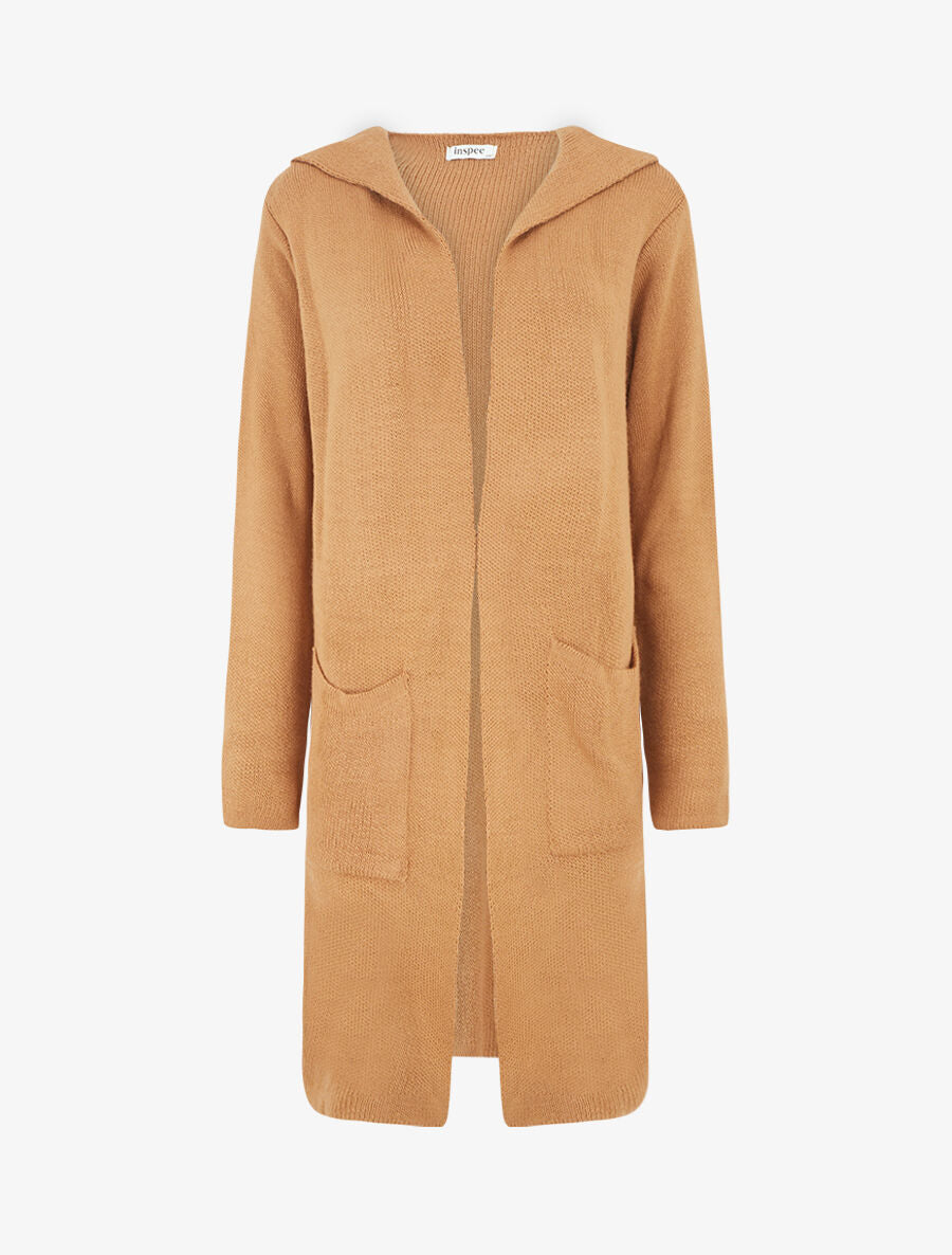 Gilet ouvert uni à poches plaquées - Camel - 1