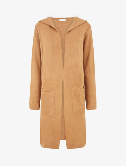 Gilet ouvert uni à poches plaquées - Camel - 1