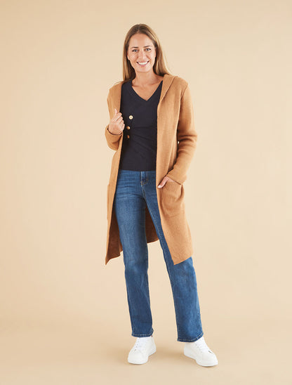 Gilet ouvert uni à poches plaquées - Camel - 4