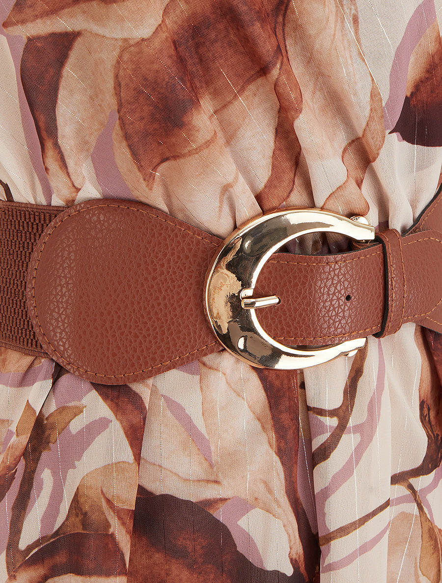 Robe patineuse sans manches imprimé grandes fleurs - Marron - 3