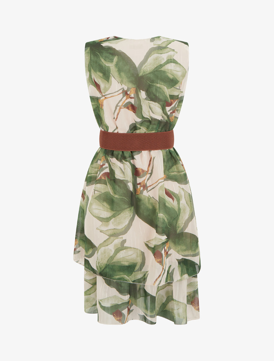 Robe patineuse sans manches imprimé grandes fleurs - Kaki - 2