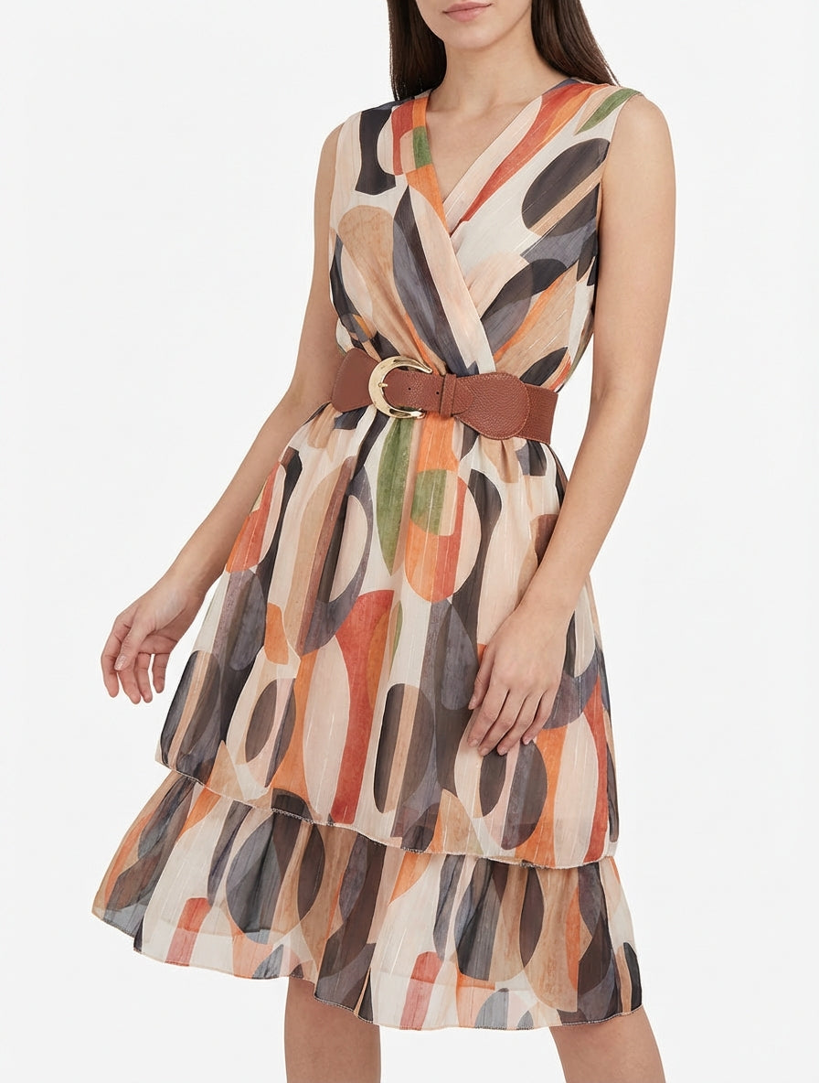 Robe patineuse col cache-cœur imprimé - Noir