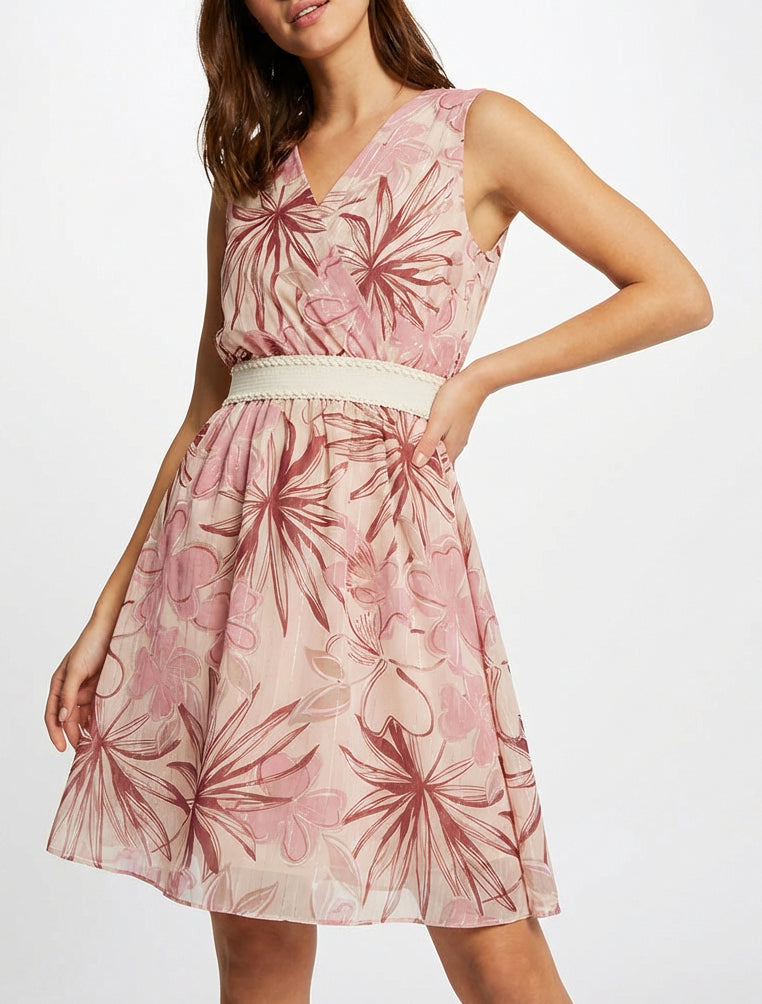 Robe patineuse cache-cœur imprimé fleuri - Rose