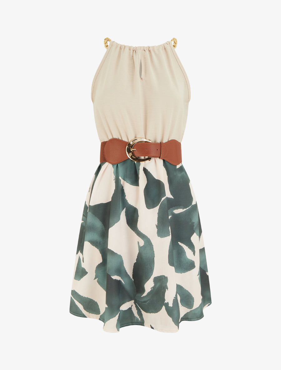 Robe à bretelles chaînes imprimé graphique - Vert foncé - 1